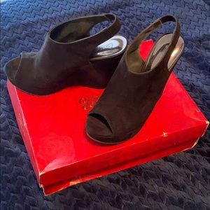Faux Suede black wedges